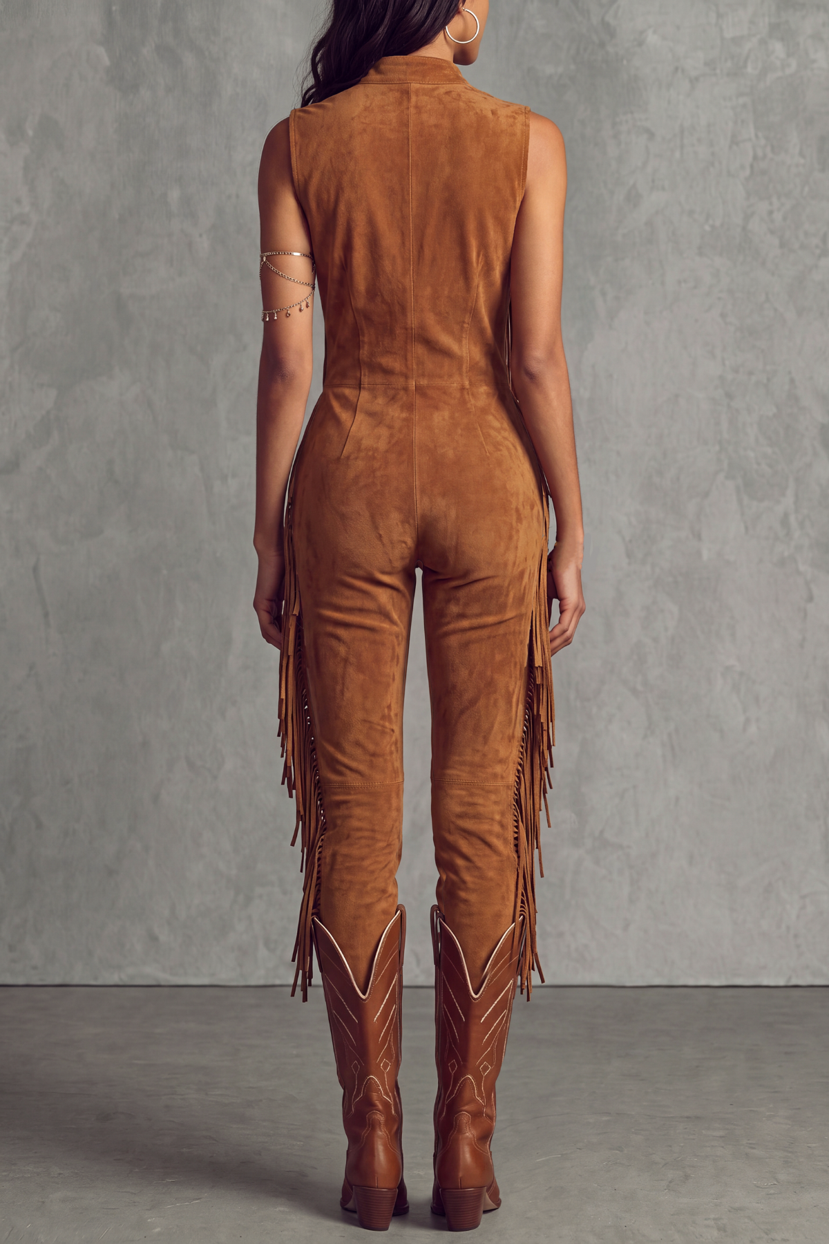 Tareva Suede Zip Fringe Jumpsuit