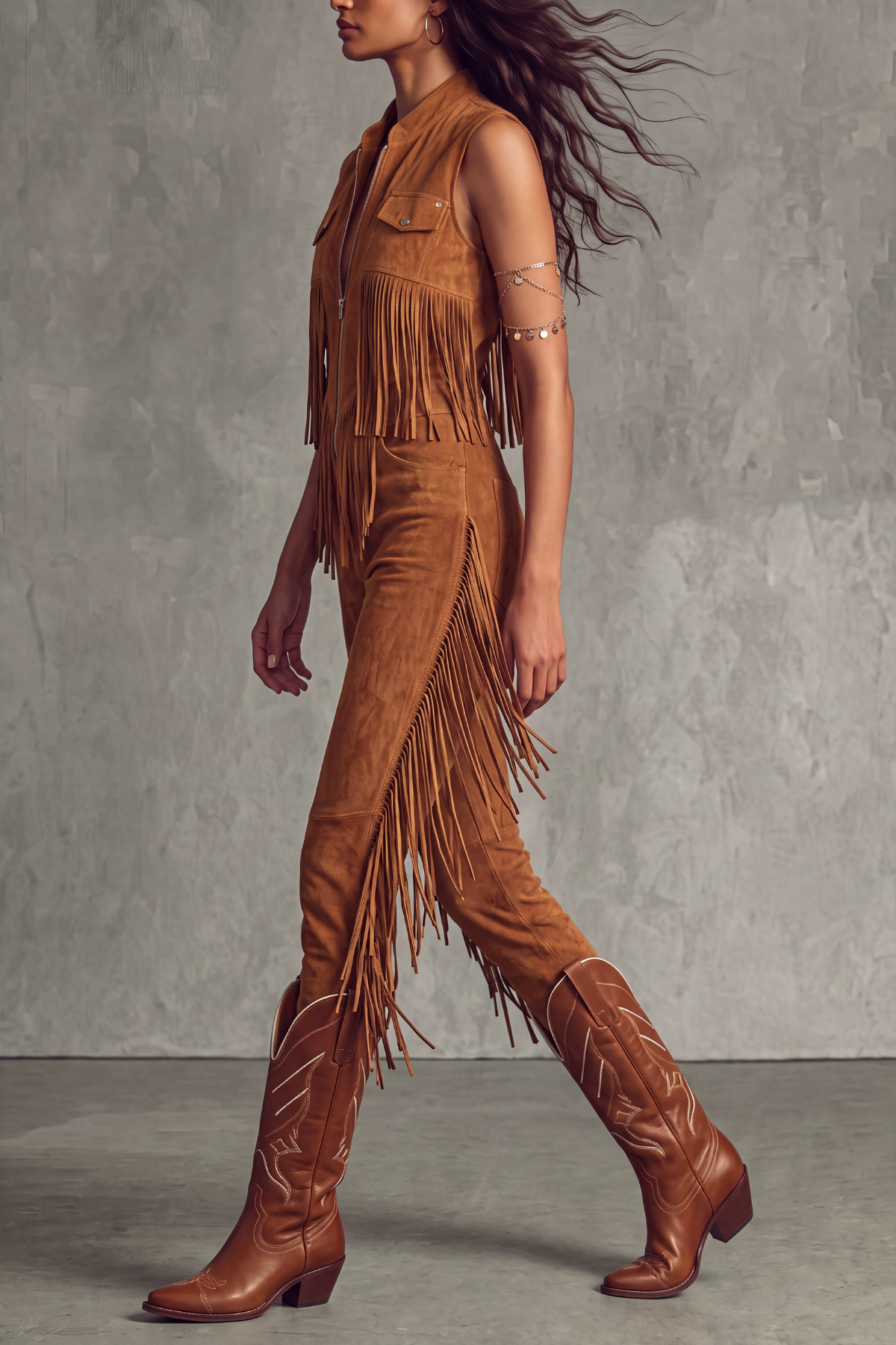 Tareva Suede Zip Fringe Jumpsuit