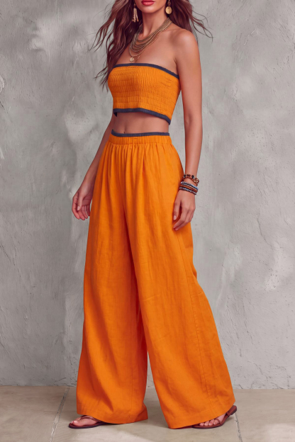 Tavrise Strapless Side Pockets Wide Pants Set
