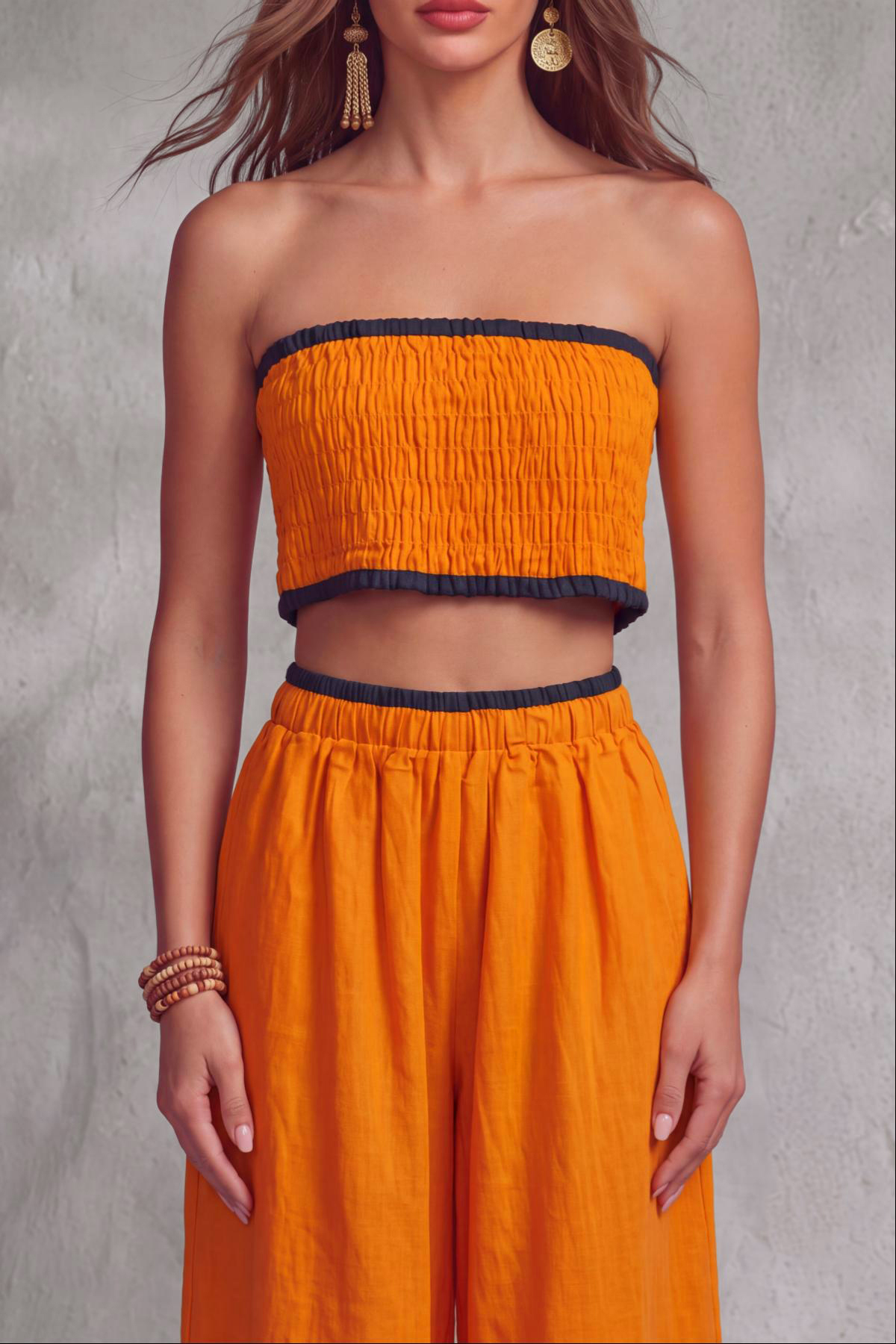 Tavrise Strapless Side Pockets Wide Pants Set