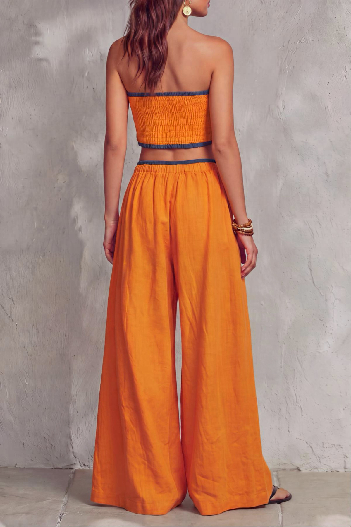 Tavrise Strapless Side Pockets Wide Pants Set