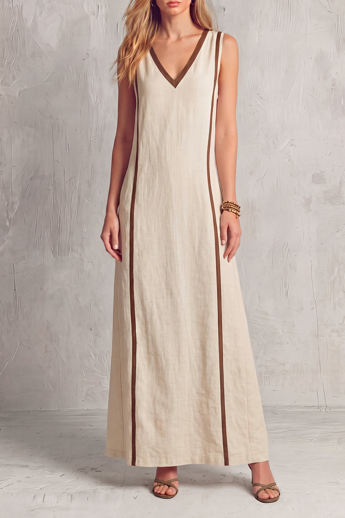 Tavyra V Neck Stripe Pockets Maxi Dress