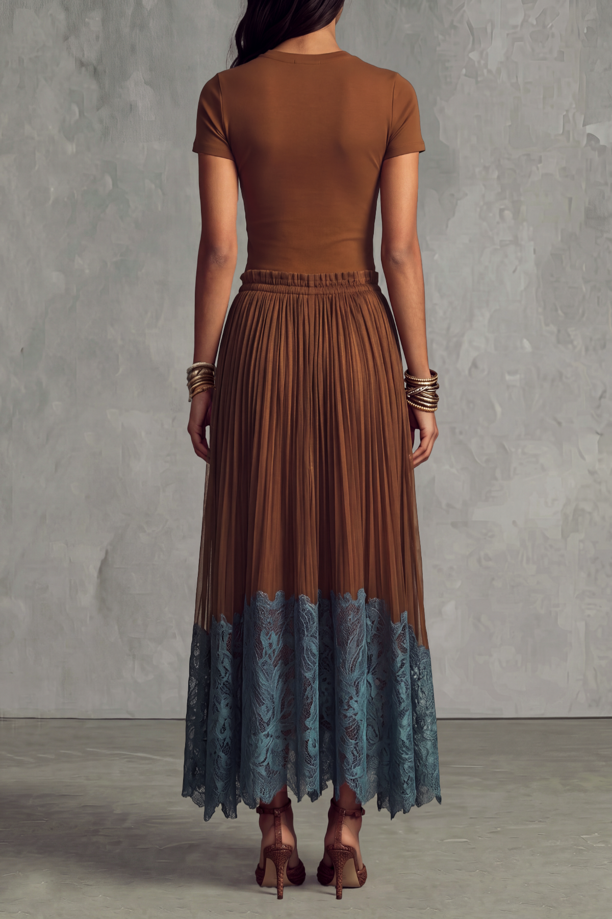 Tazelle Crop Top Lace Tulle Maxi Skirt Set