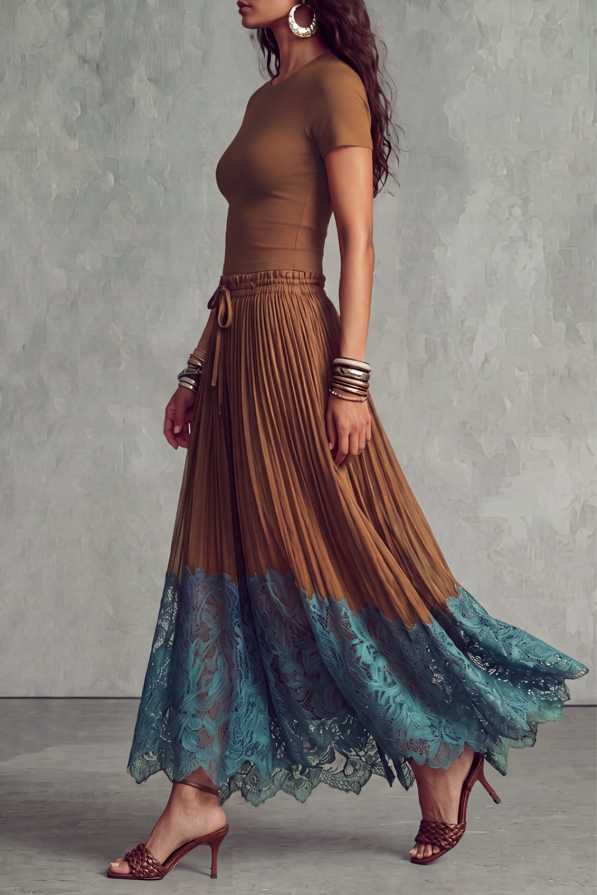 Tazelle Crop Top Lace Tulle Maxi Skirt Set