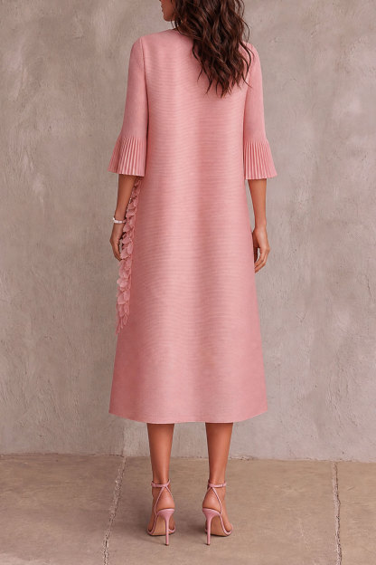 Teresa Flower Pleated Button Midi Dress