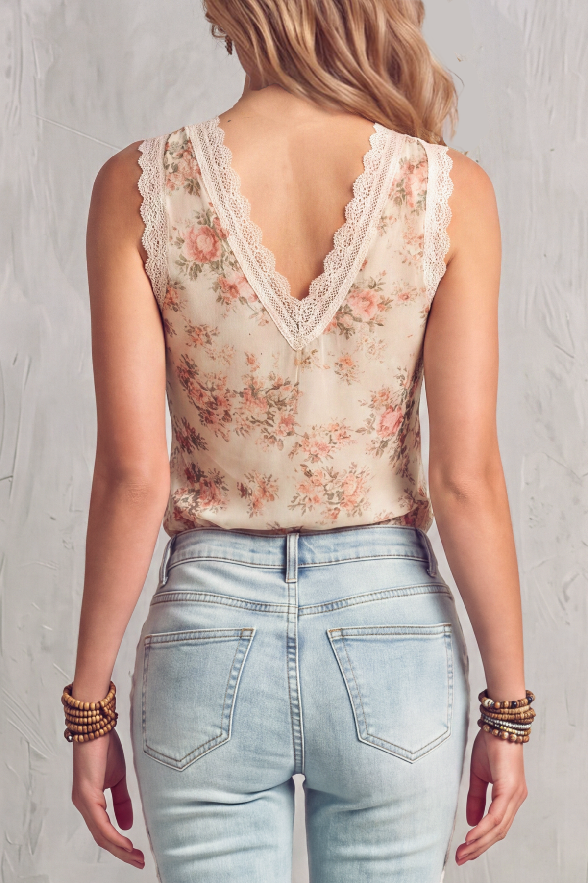 Terevia Lace V Neck Floral Chiffon Top