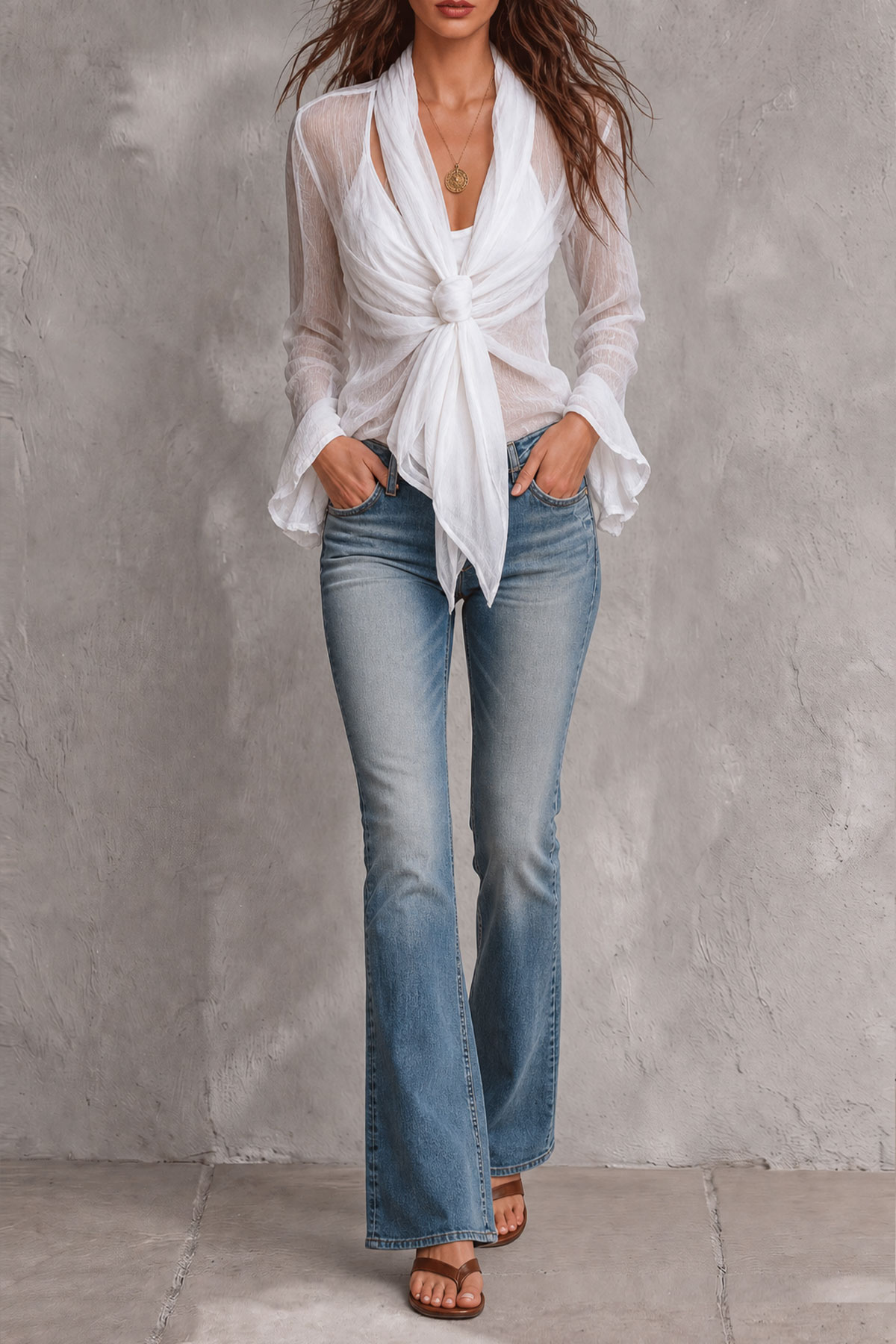 Thea Tied Knot Sheer Shirt Blouse