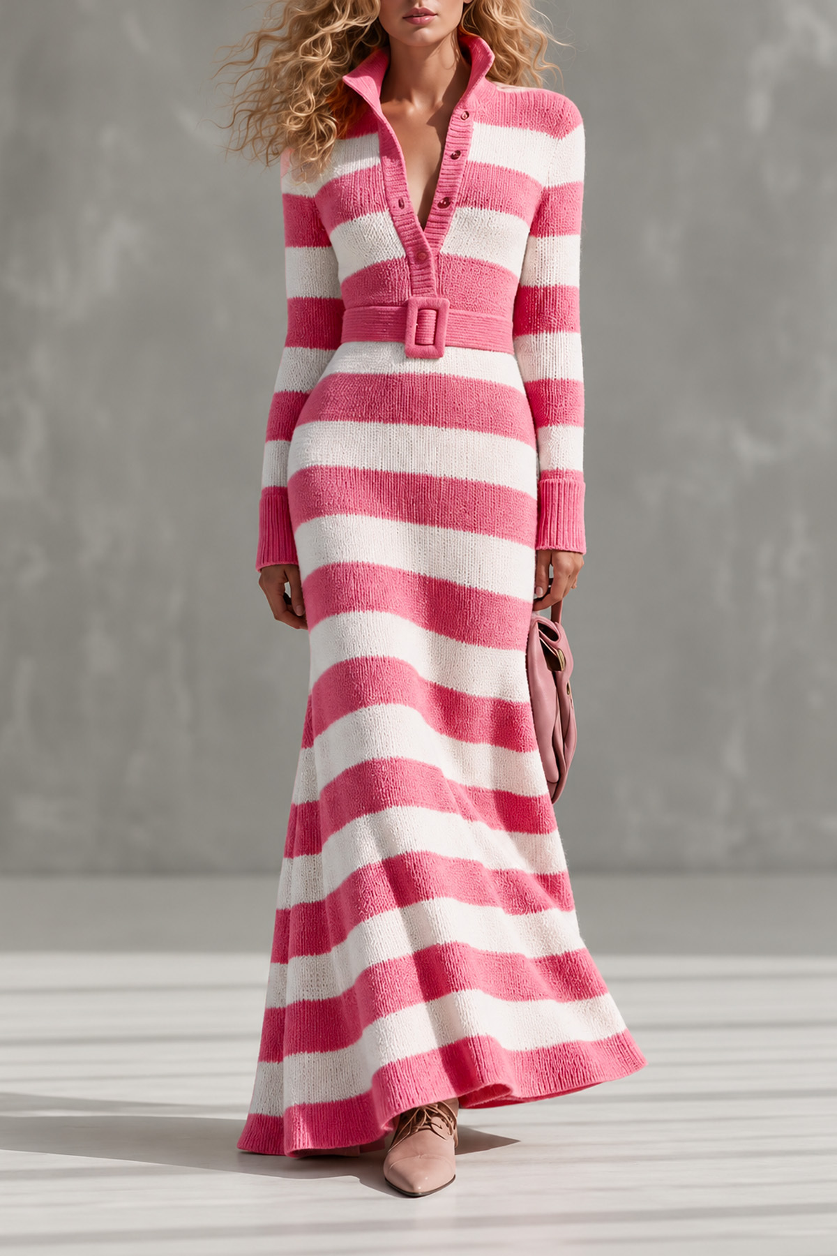 Thisbe Button Stripe Knit Maxi Dress