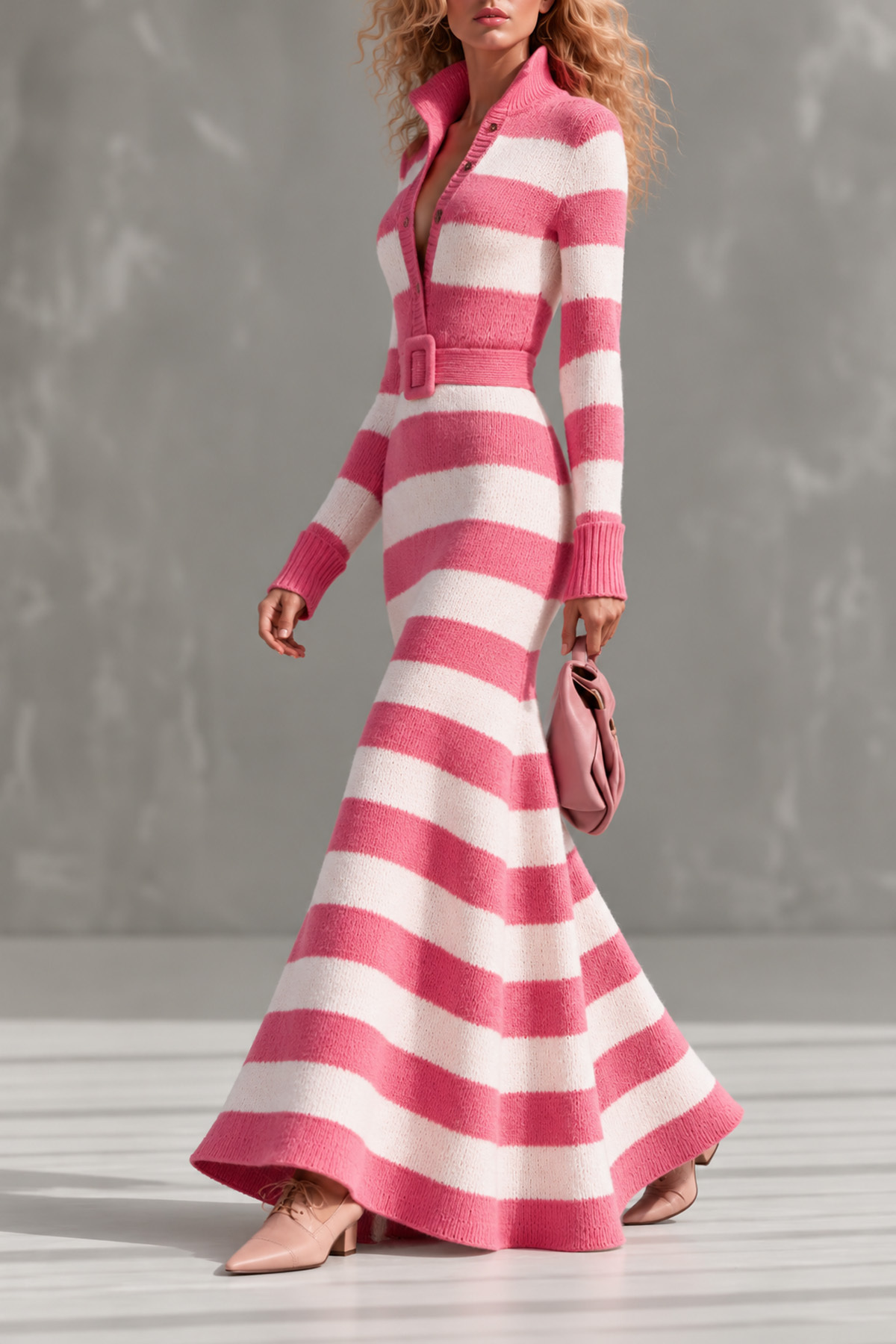 Thisbe Button Stripe Knit Maxi Dress