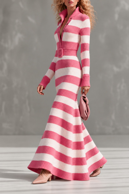 Thisbe Button Stripe Knit Maxi Dress