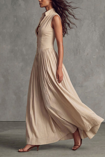 Vaelyn Sleeveless Button Midi Dress