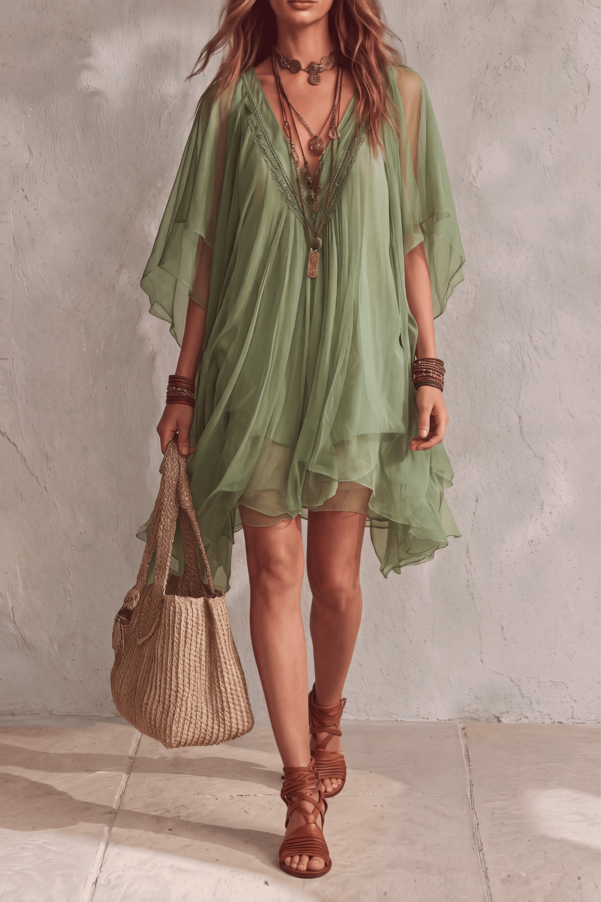 Valisse Plunge Neck Chiffon Mini Dress