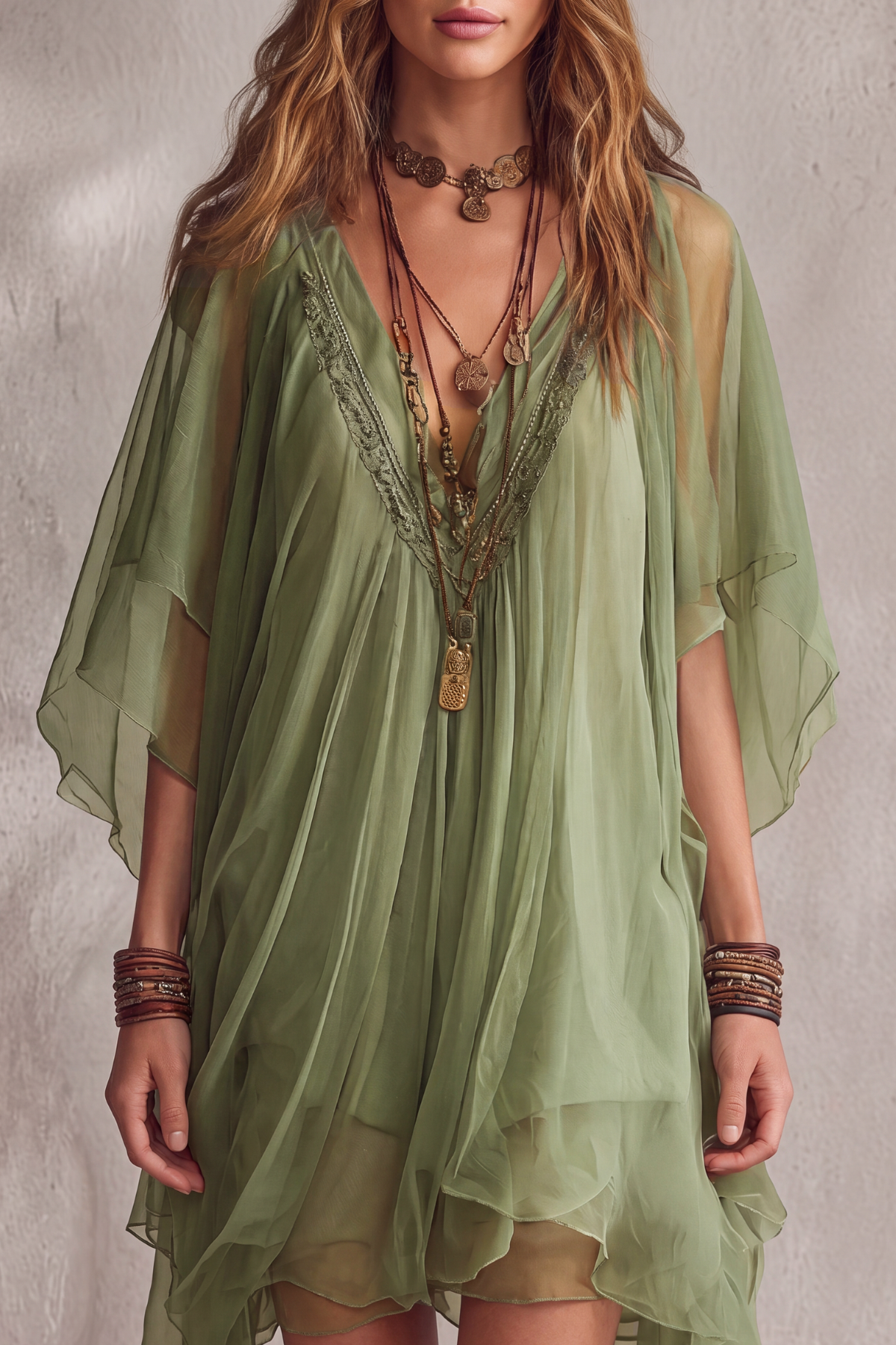 Valisse Plunge Neck Chiffon Mini Dress