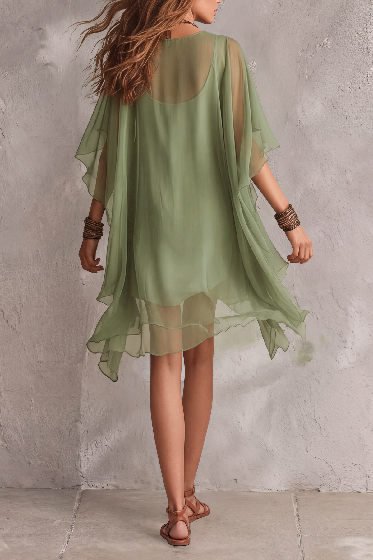 Valisse Plunge Neck Chiffon Mini Dress