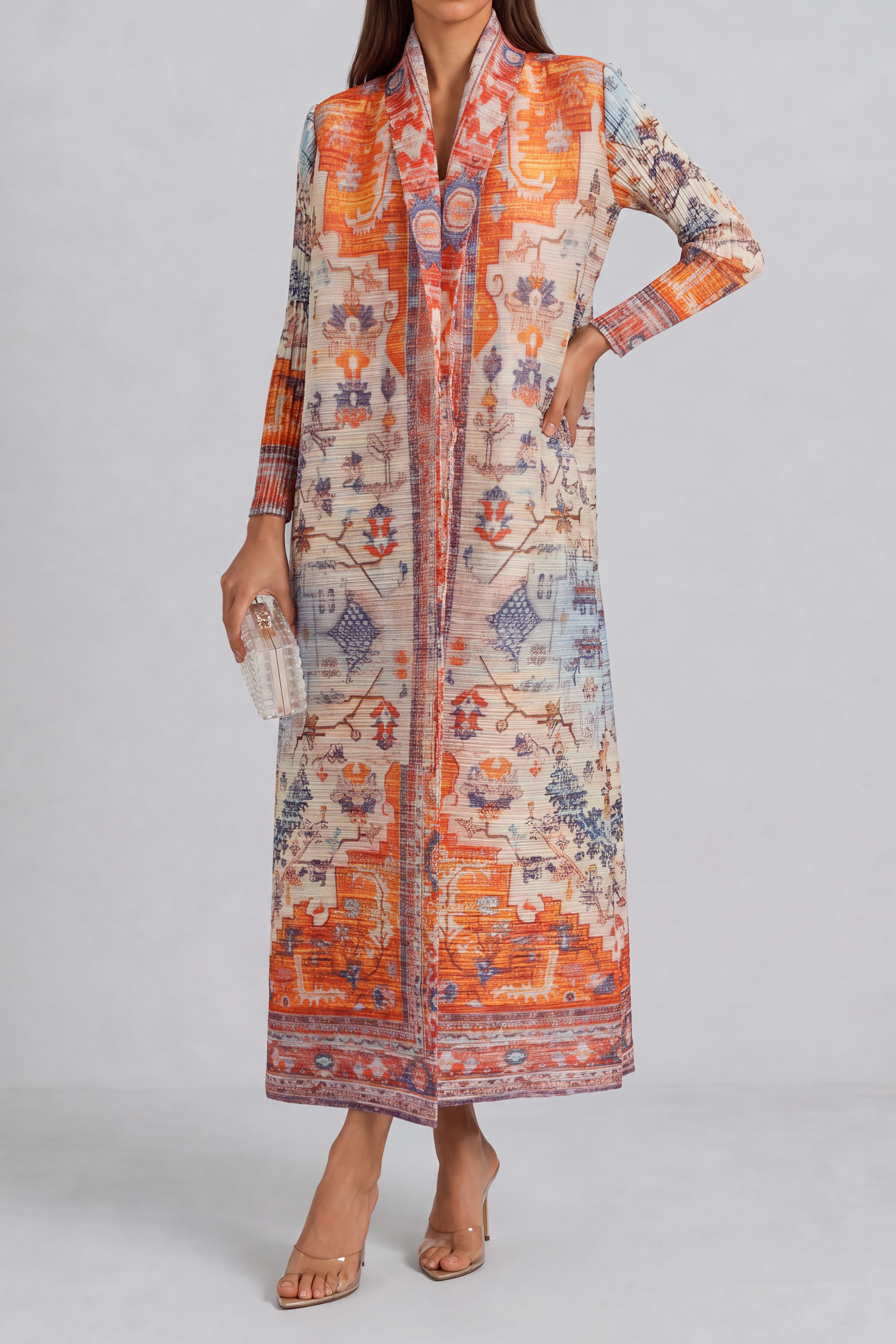 Vanessa Print Pleated Abaya Kimono 