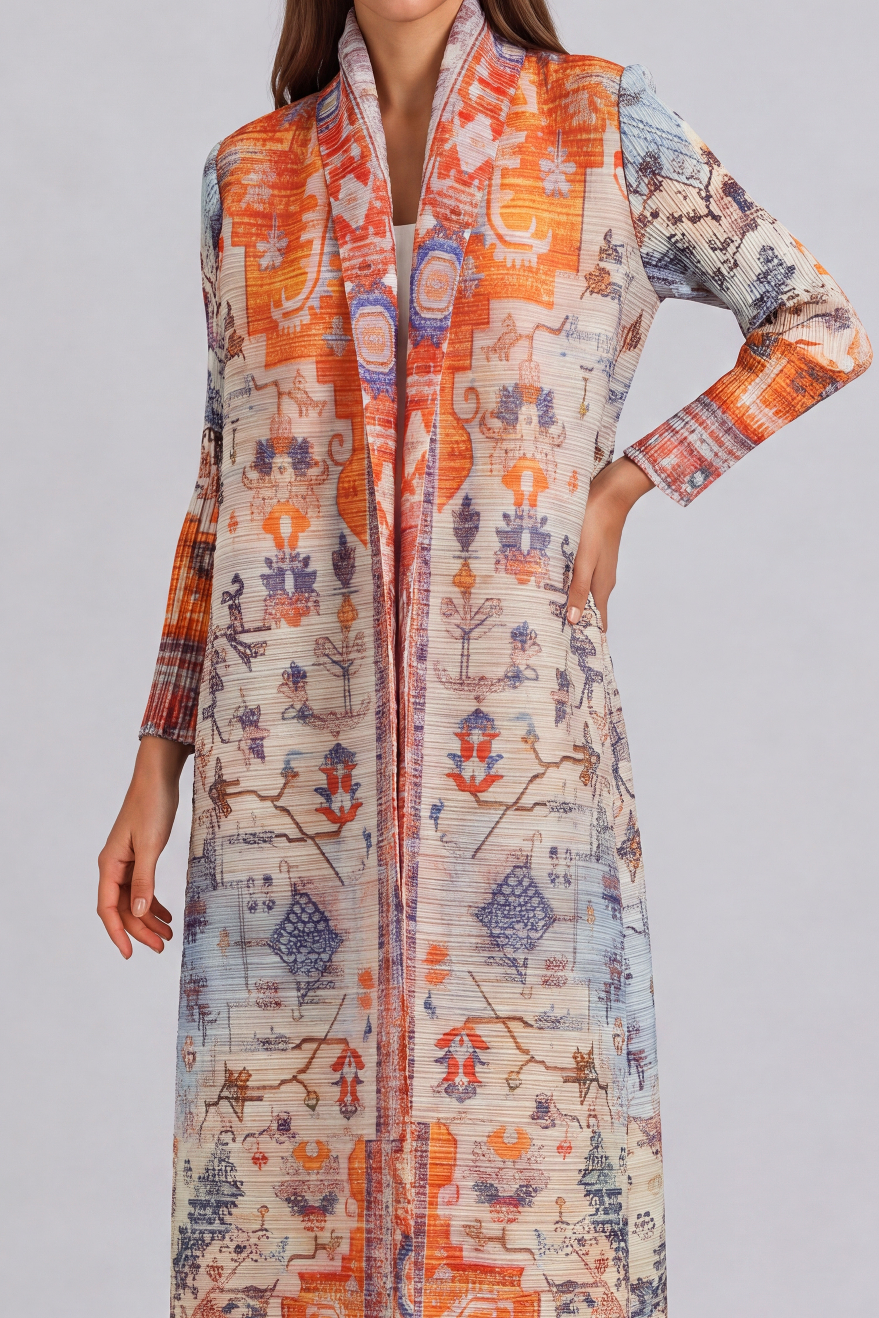 Vanessa Print Pleated Abaya Kimono 
