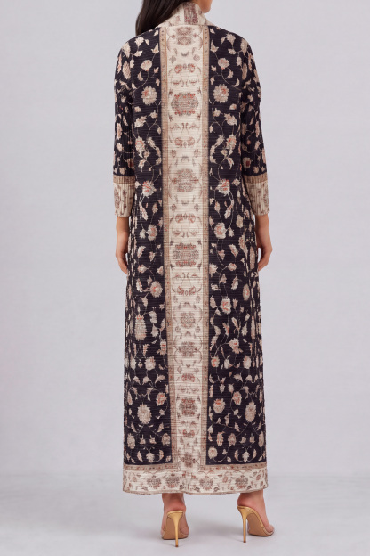 Vanessa Print Pleated Abaya Kimono In Black