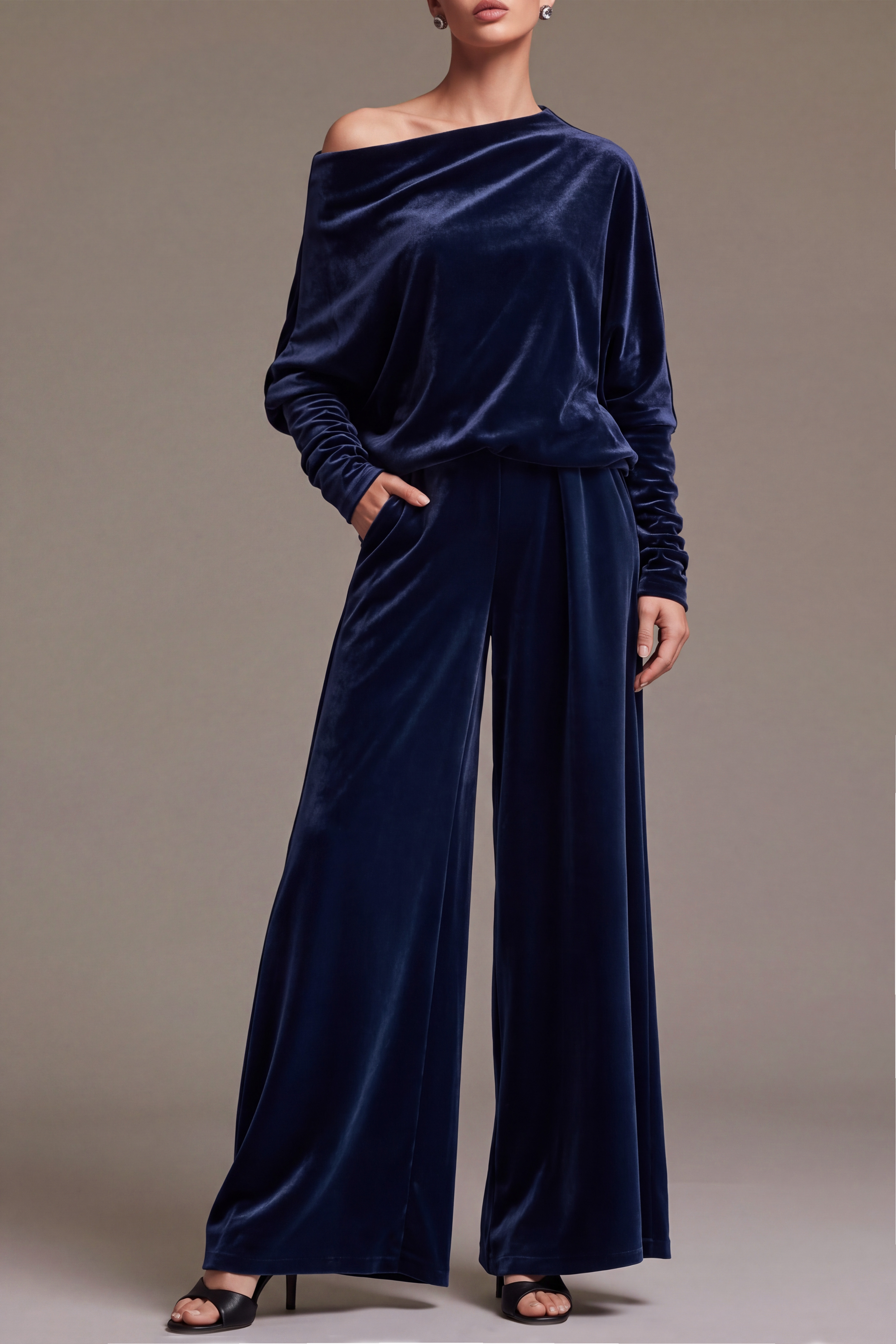 Vanya One Shoulder Velvet Pants Set