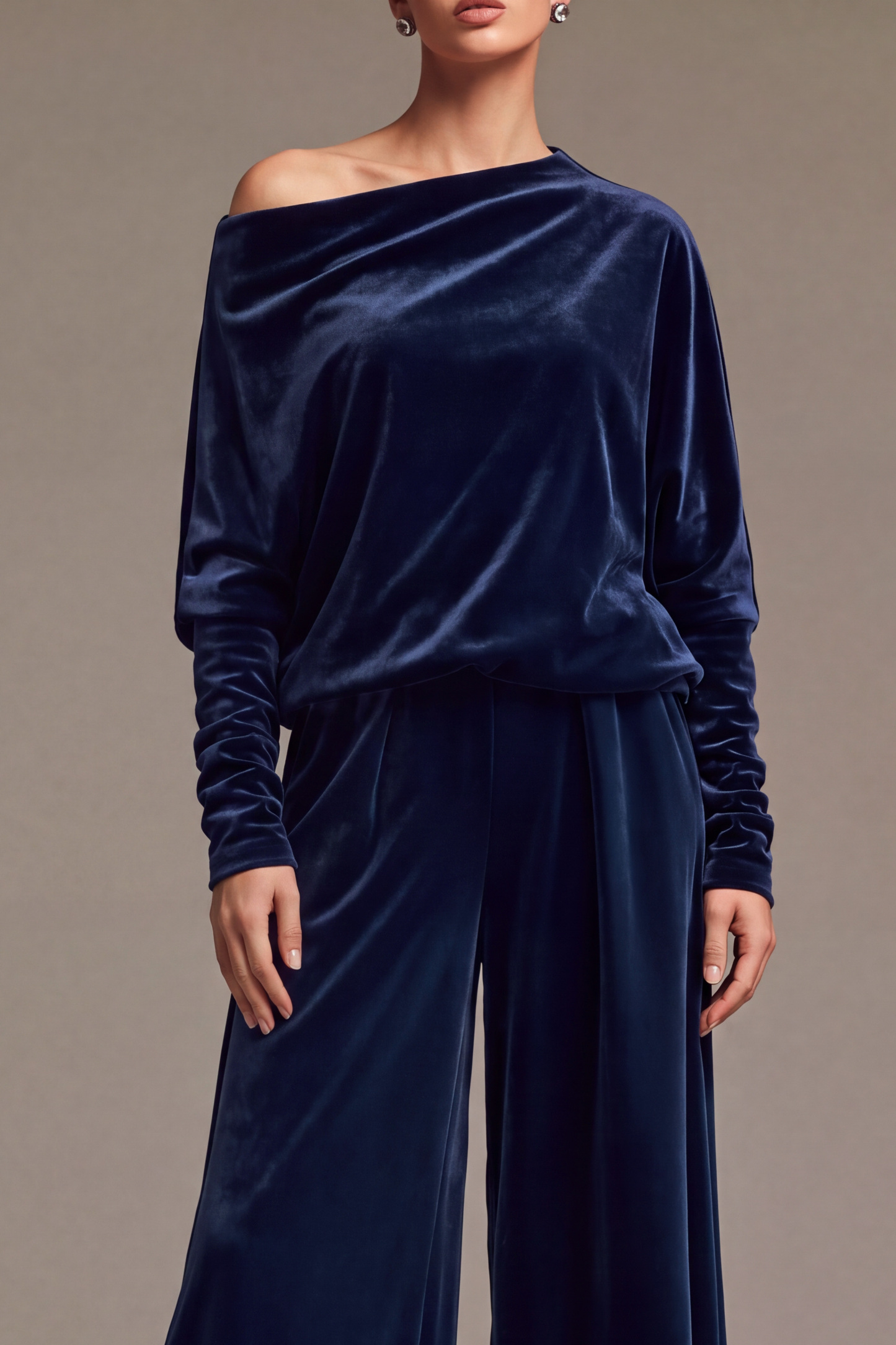 Vanya One Shoulder Velvet Pants Set