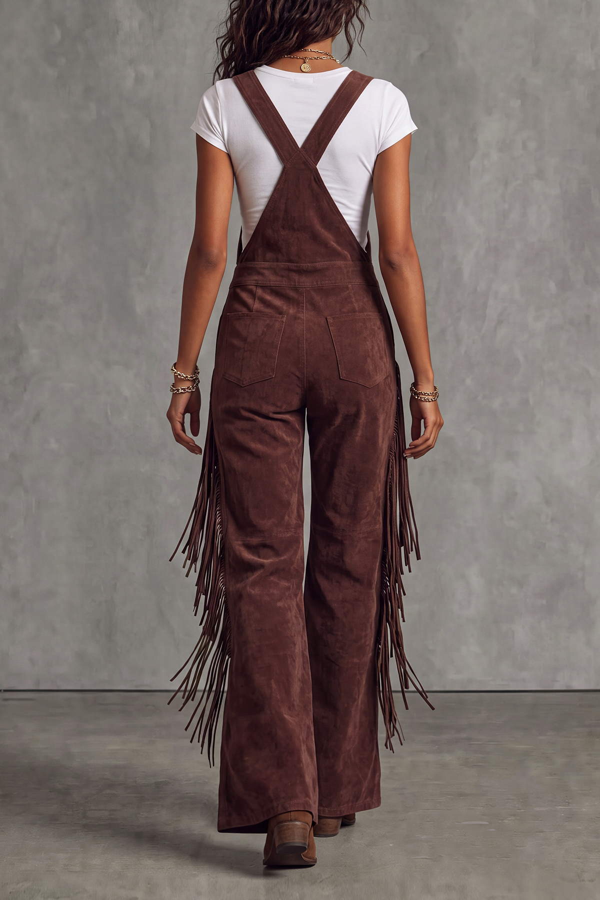 Velora Button Fringe Overalls Jumpsuit