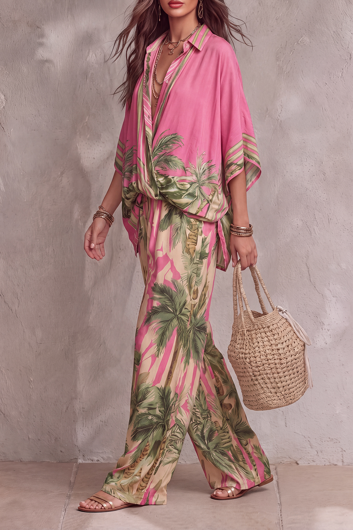 Vera Batwing Sleeve Print Pants Set