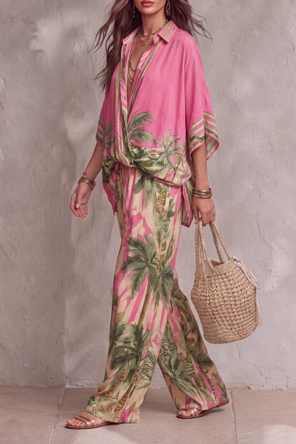 Vera Batwing Sleeve Print Pants Set