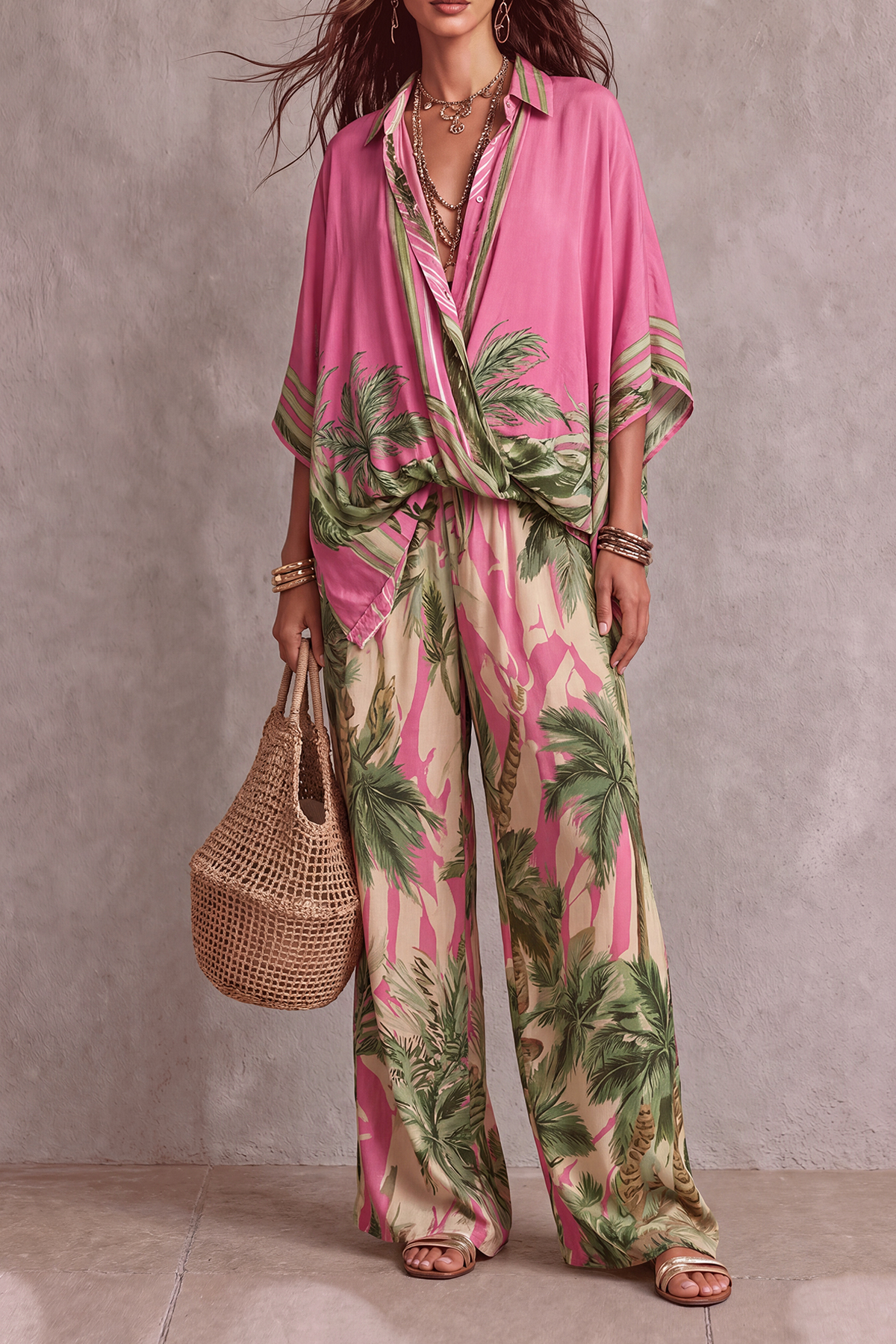 Vera Batwing Sleeve Print Pants Set