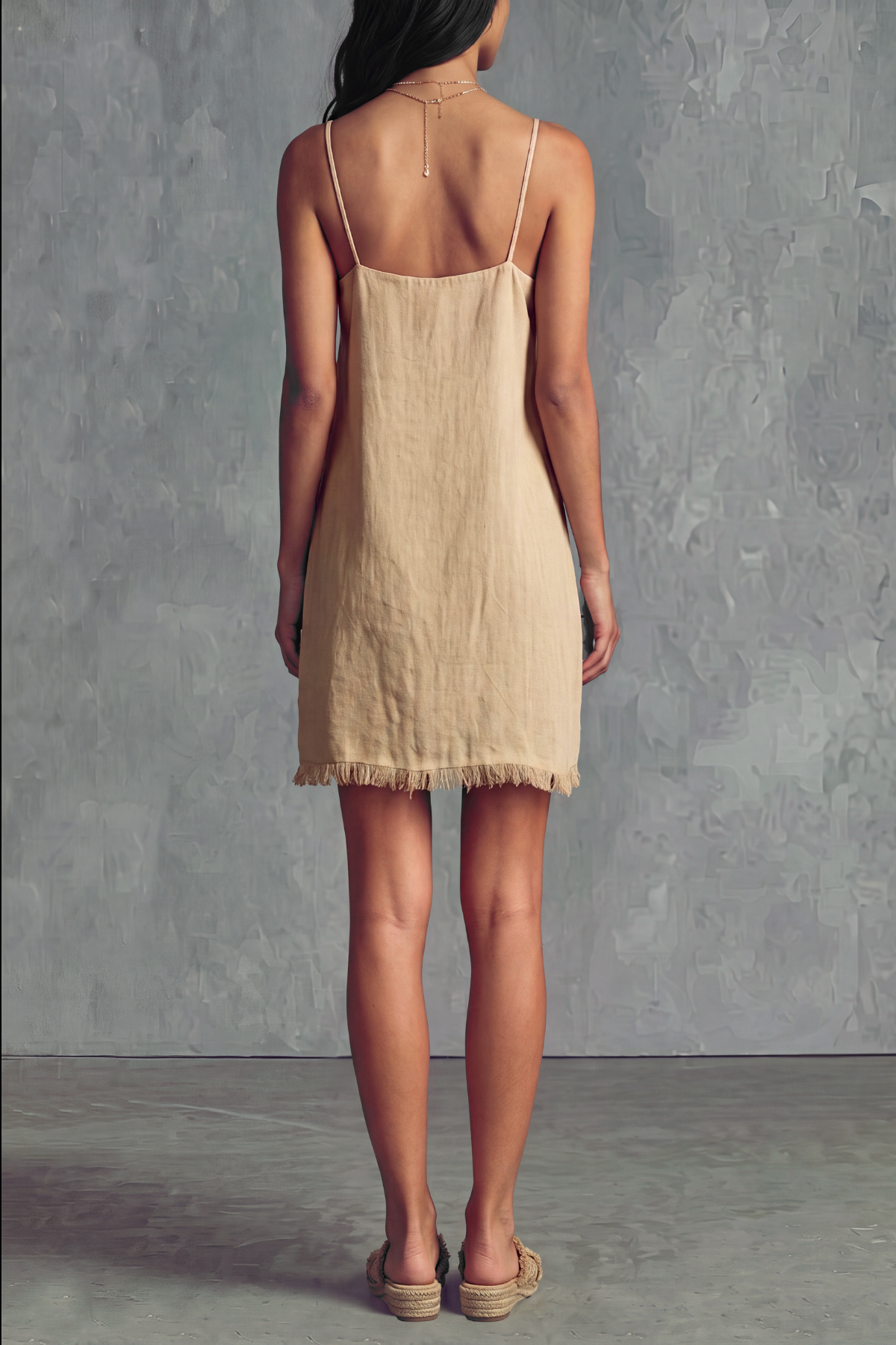 Veyronis Spaghetti Frayed Hem Mini Dress