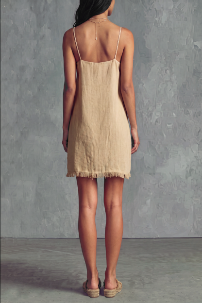 Veyronis Spaghetti Frayed Hem Mini Dress