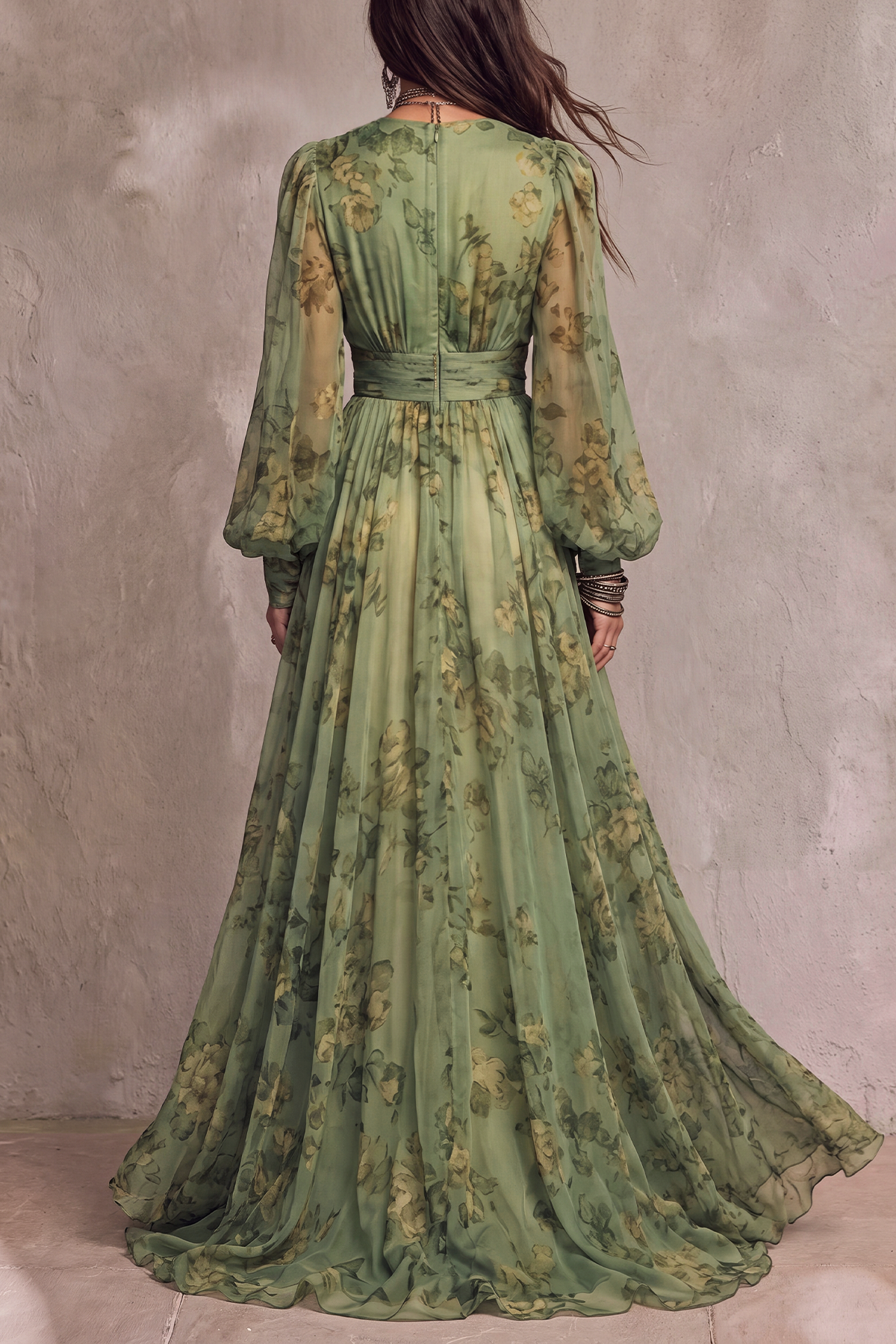 Virexa Plunge Neck Floral Maxi Dress