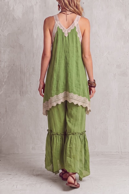 Vyloria Sleeveless Lace Wide Leg Pants Set