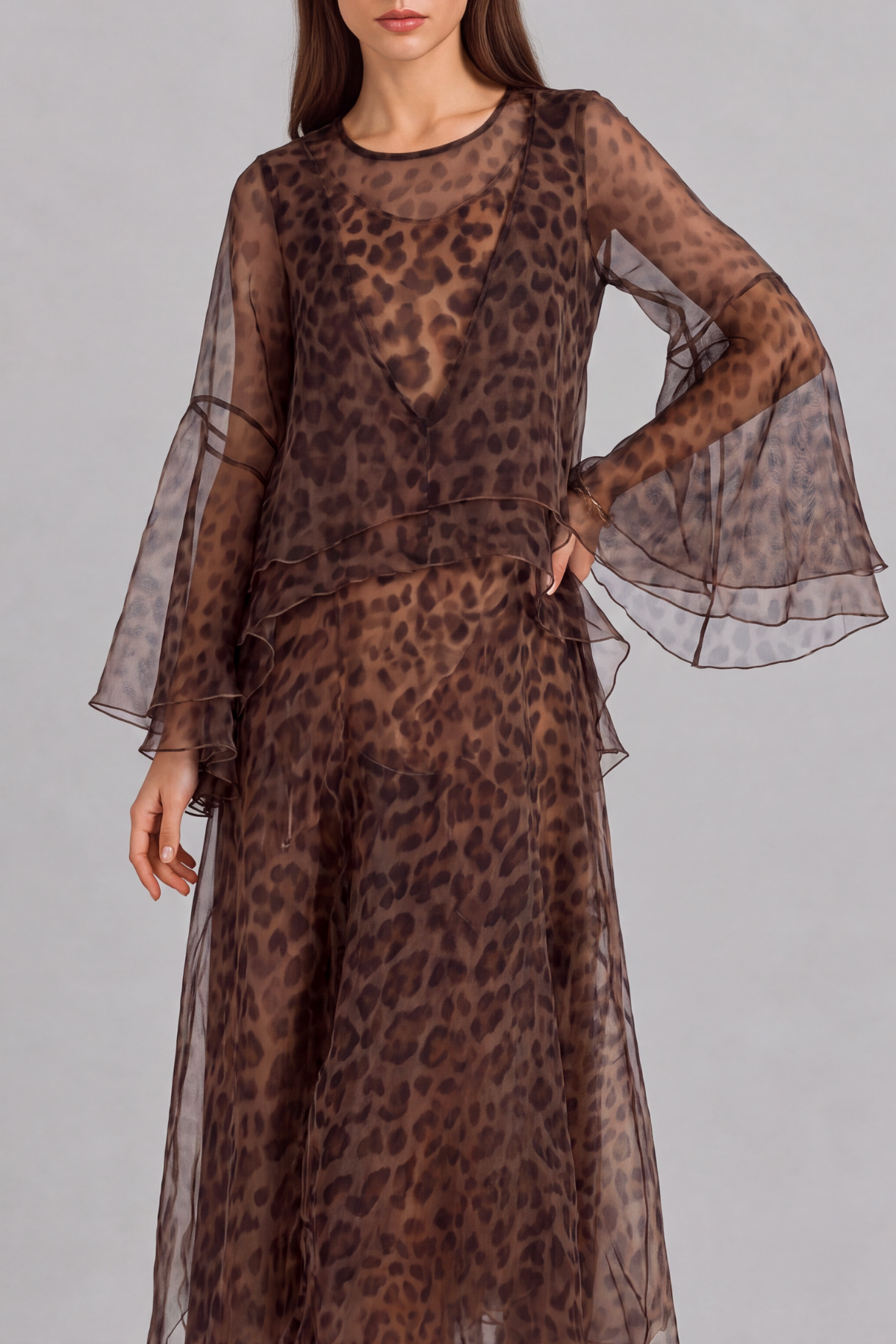 Wren Leopard Print Mesh Maxi Dress