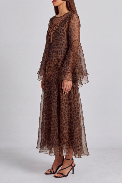 Wren Leopard Print Mesh Maxi Dress