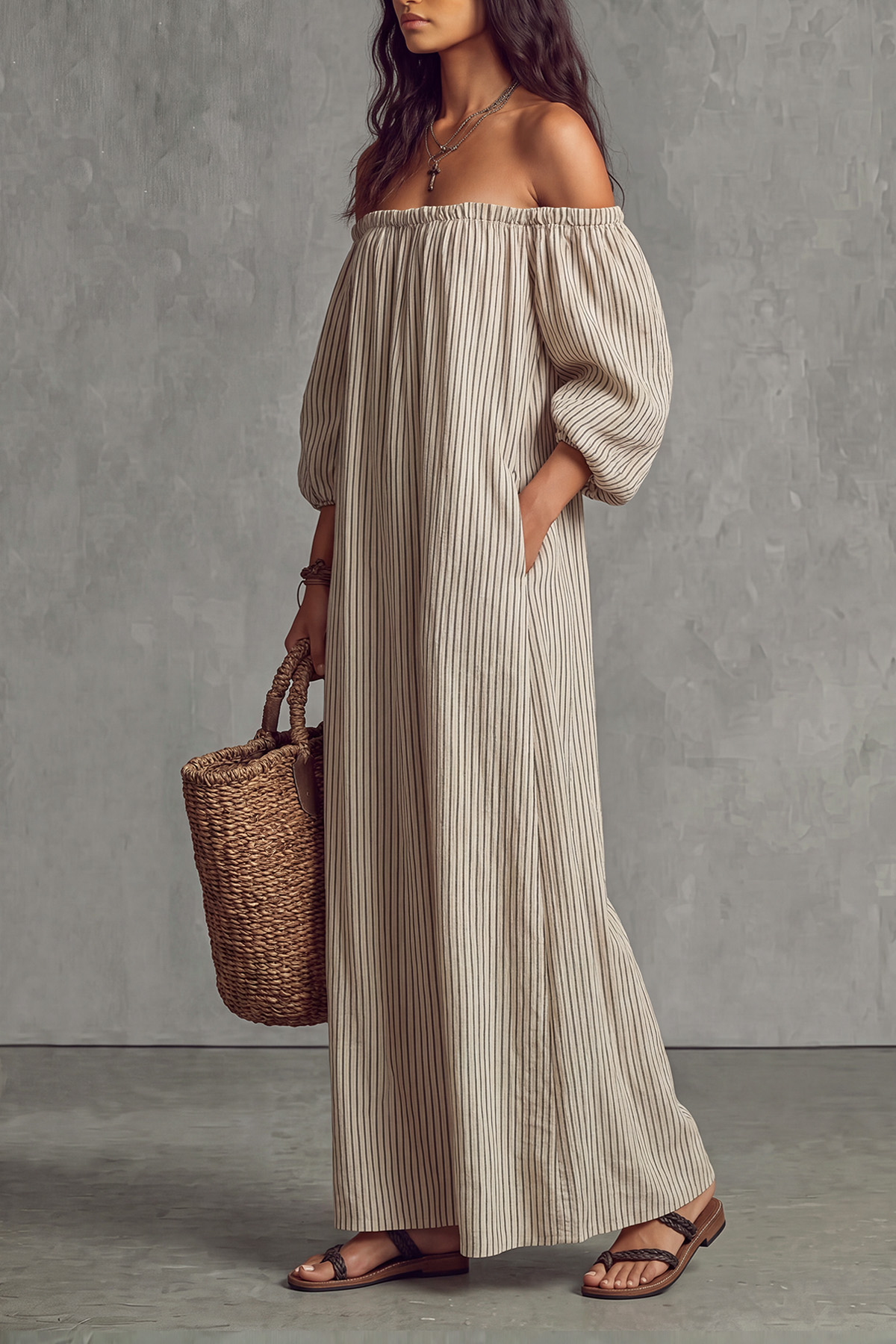 Xamira Off Shoulder Stripe Maxi Dress