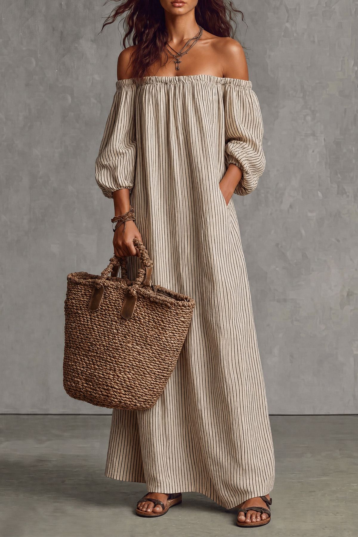 Xamira Off Shoulder Stripe Maxi Dress