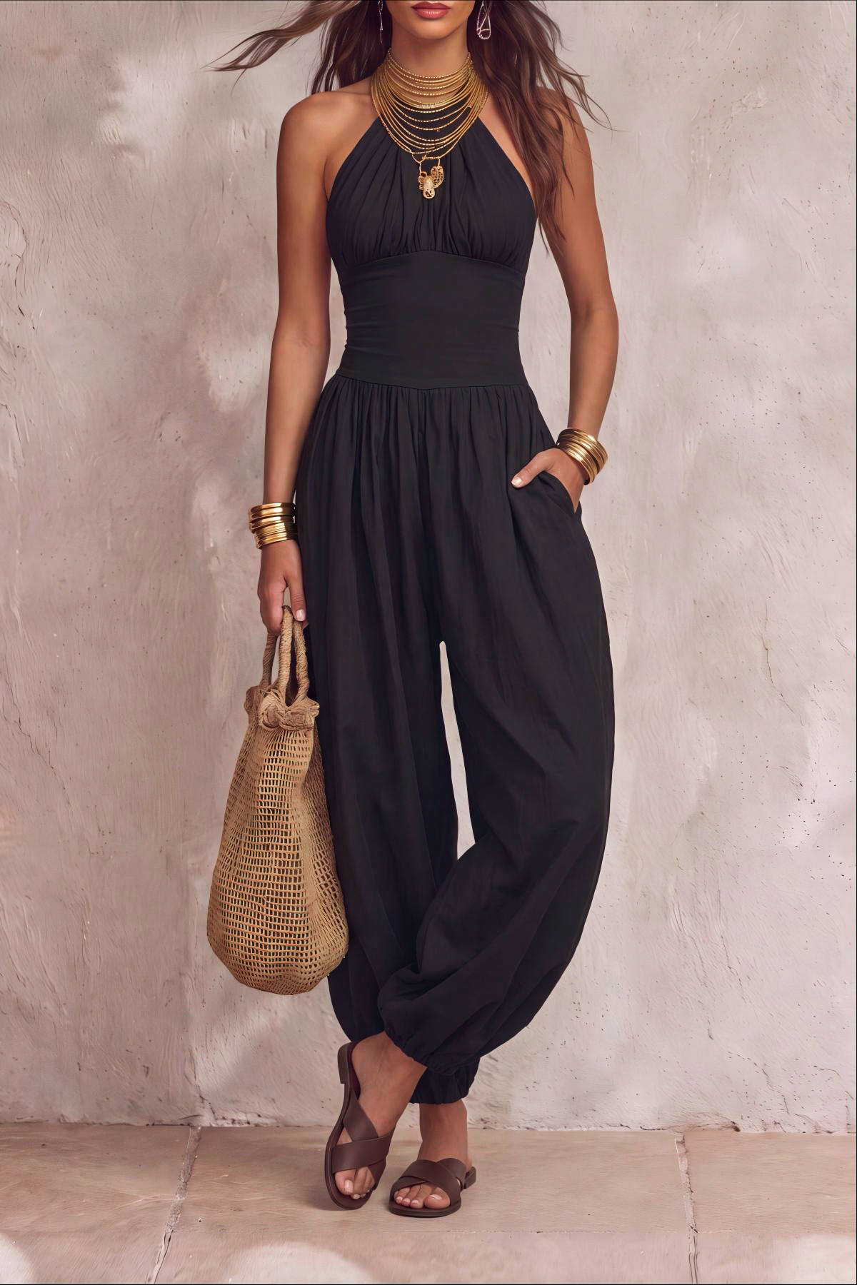 Xarelle Halter Neck Ruched Jumpsuit
