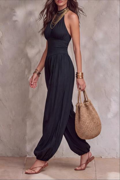 Xarelle Halter Neck Ruched Jumpsuit