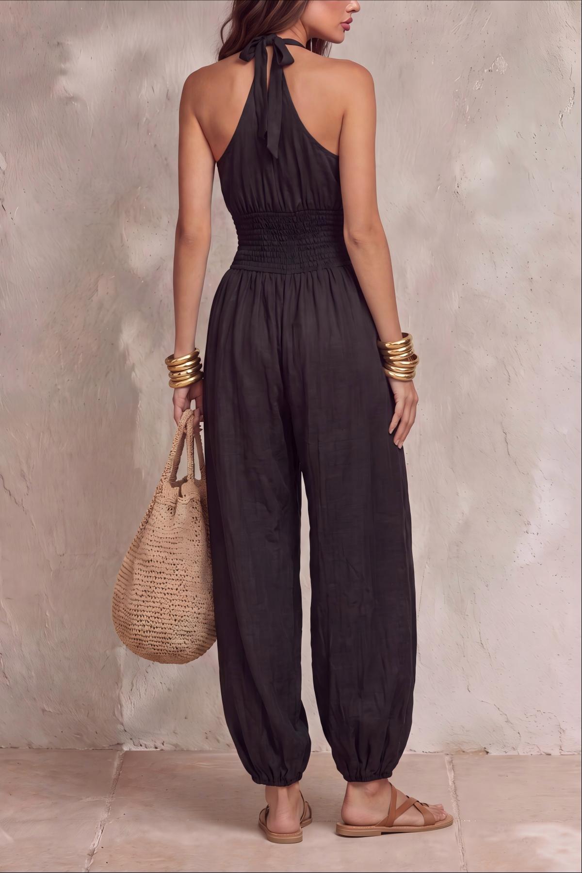 Xarelle Halter Neck Ruched Jumpsuit
