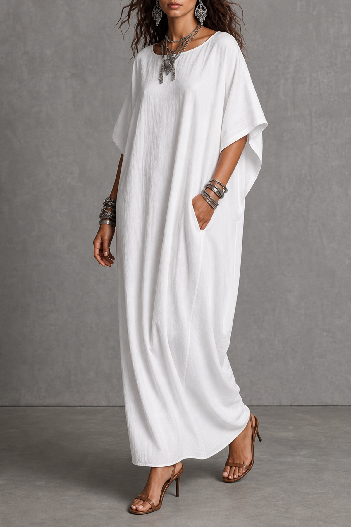 Xylven Batwing Sleeve Pockets Maxi Dress