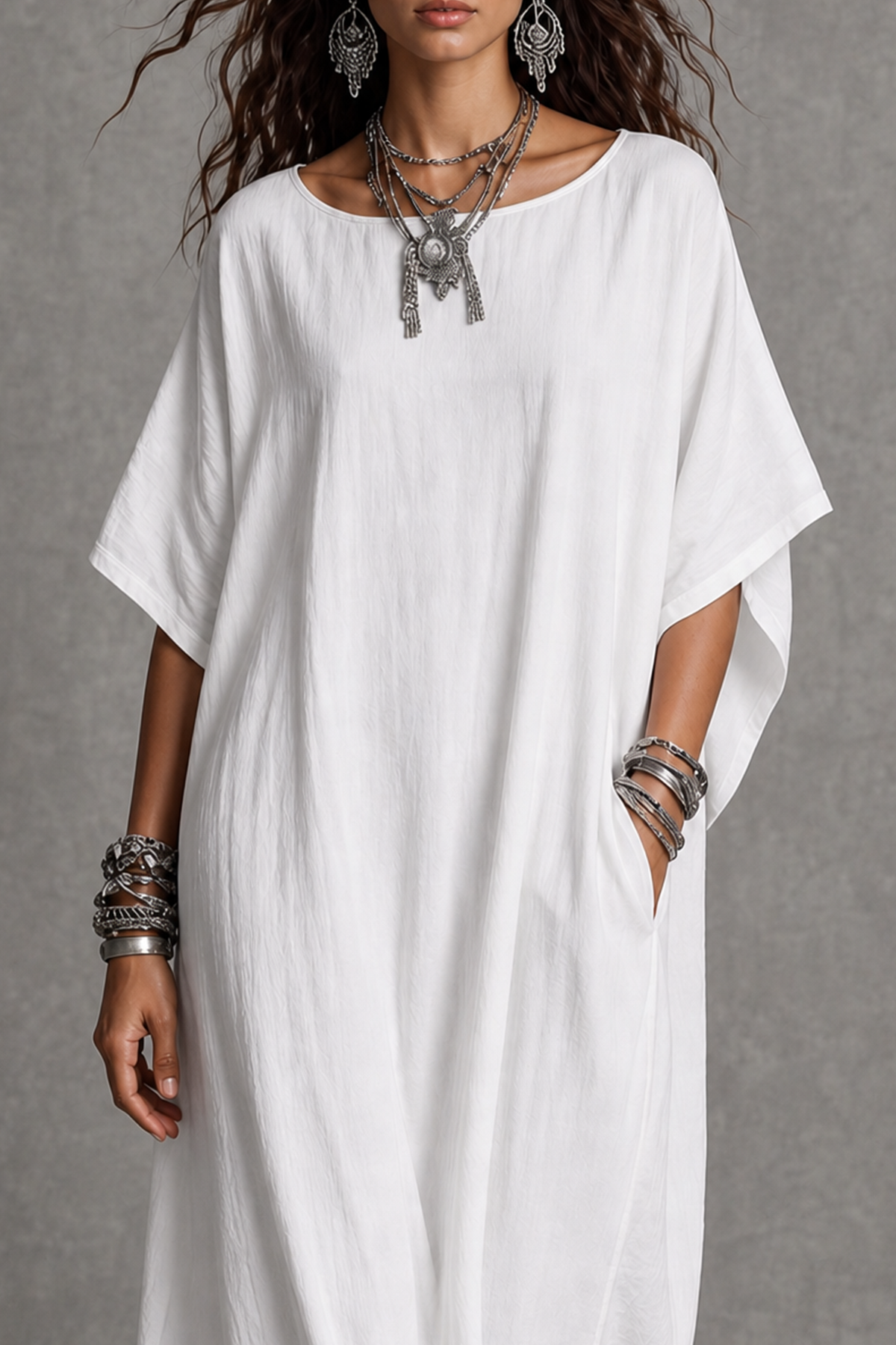 Xylven Batwing Sleeve Pockets Maxi Dress