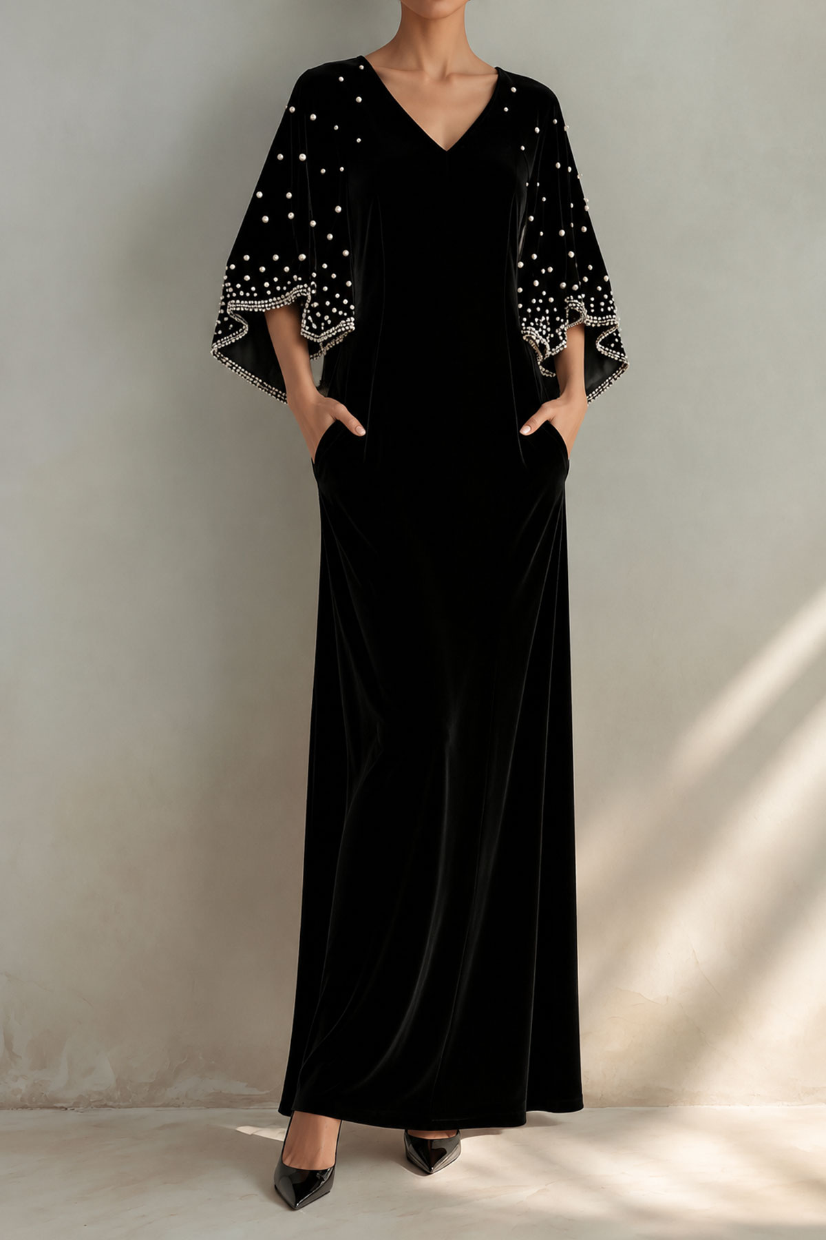 Yara Cape Sleeve Beaded Maxi Dress