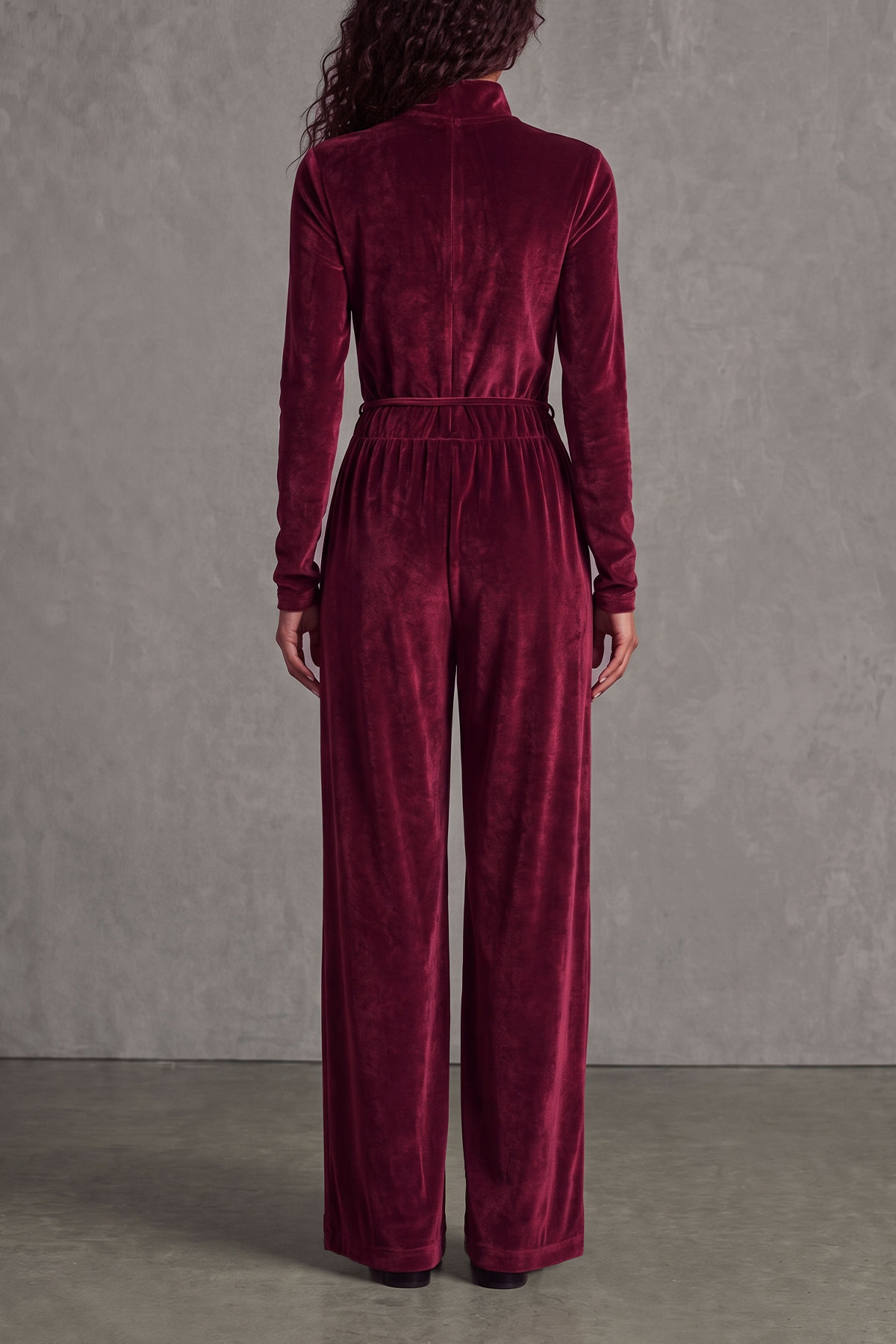 Zadie Velvet Zipper Jumpsuit In Red