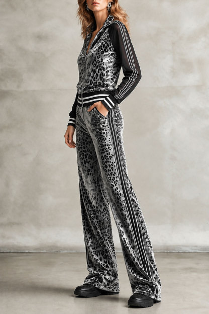 Zafira Leopard Print Striped Pants Set
