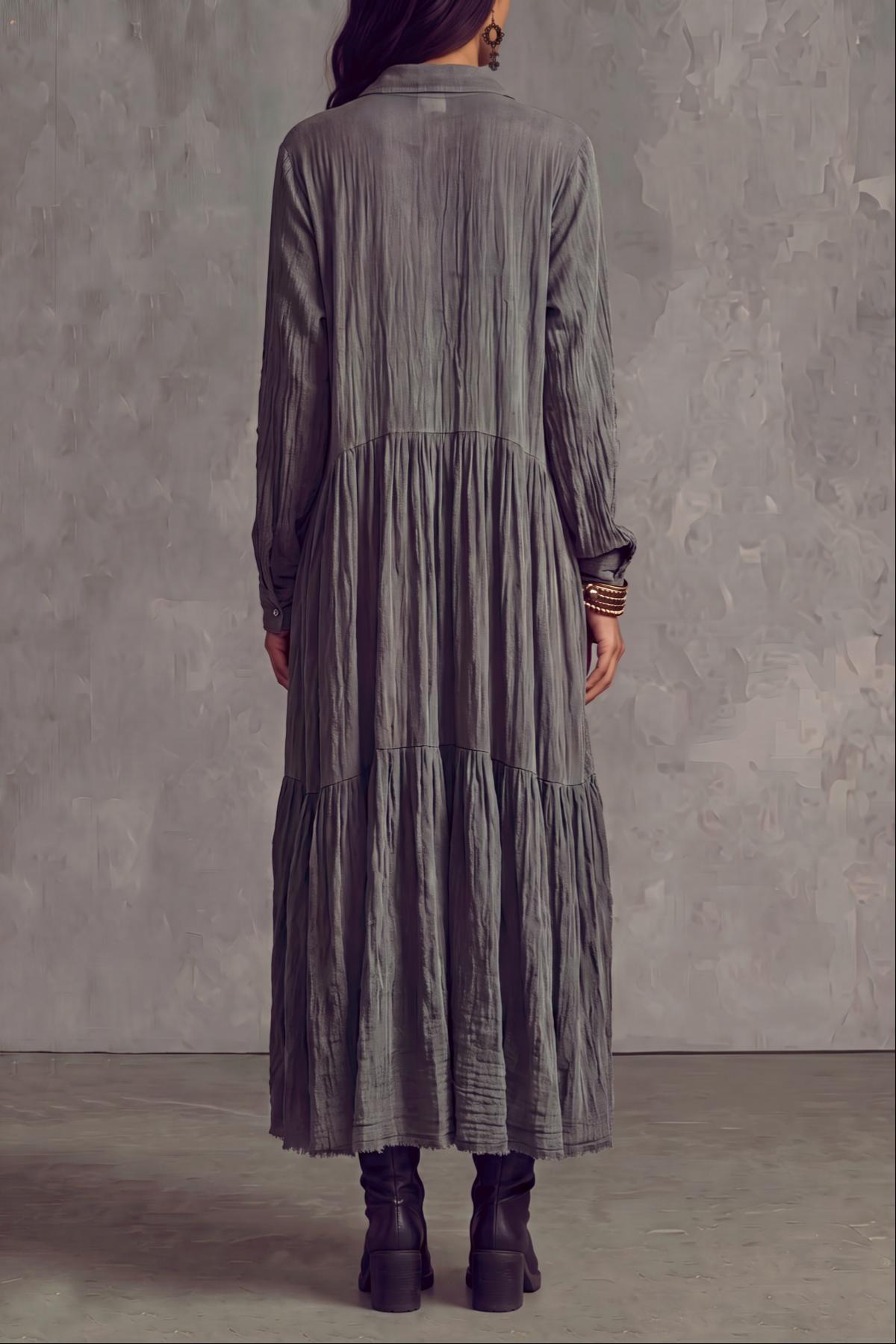 Zareth Long Sleeve Button Pockets Maxi Shirt Dress