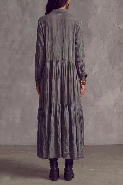 Zareth Long Sleeve Button Pockets Maxi Shirt Dress