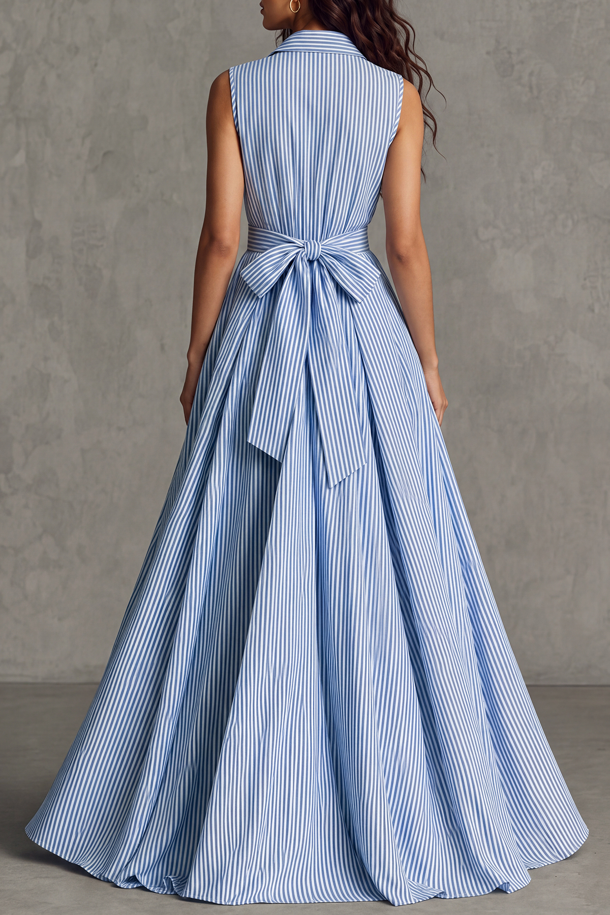 Zaviera Sleeveless Stripe Maxi Shirt Dress