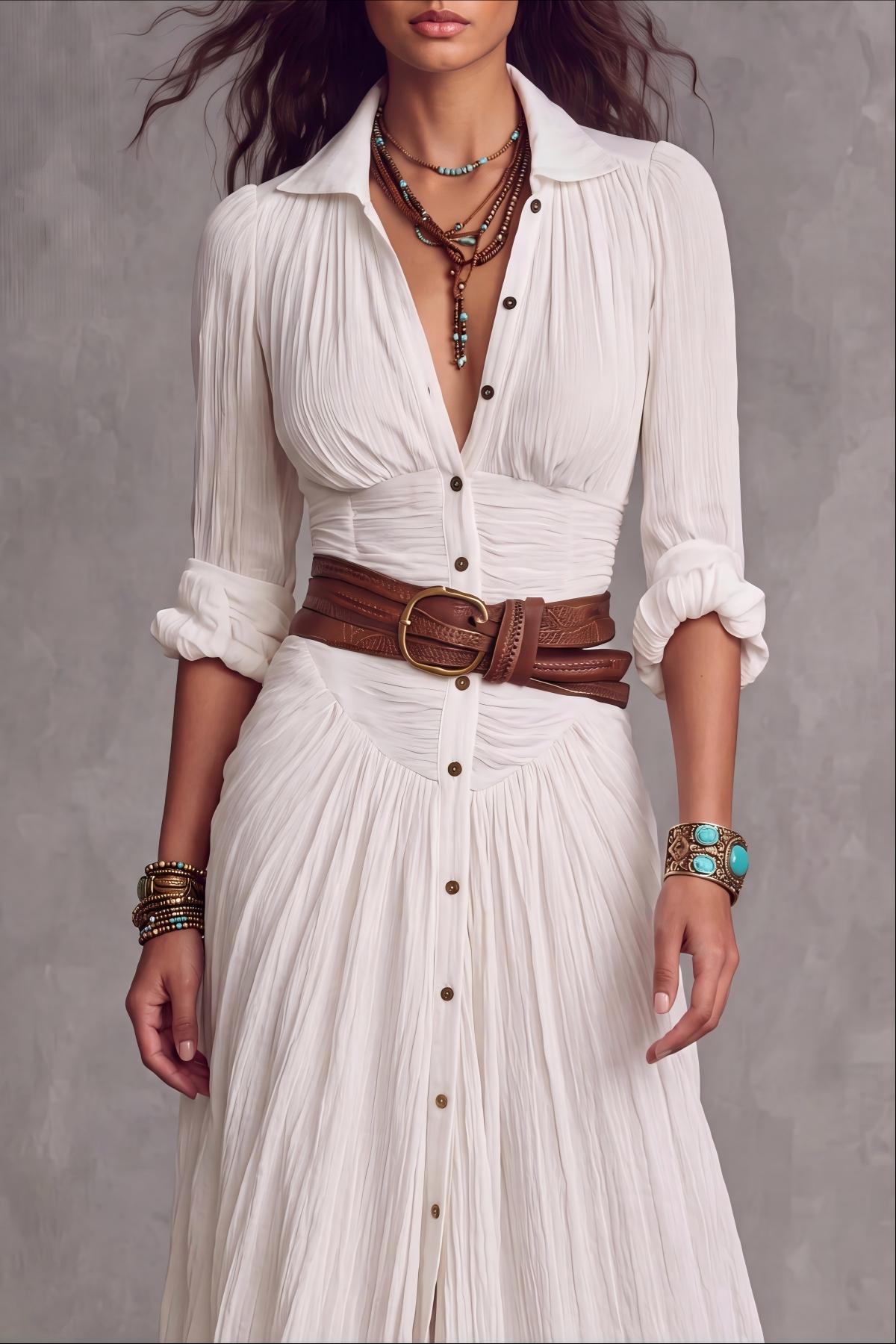 Zelora Ruched Shirt Maxi Dress 