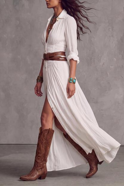 Zelora Ruched Shirt Maxi Dress 