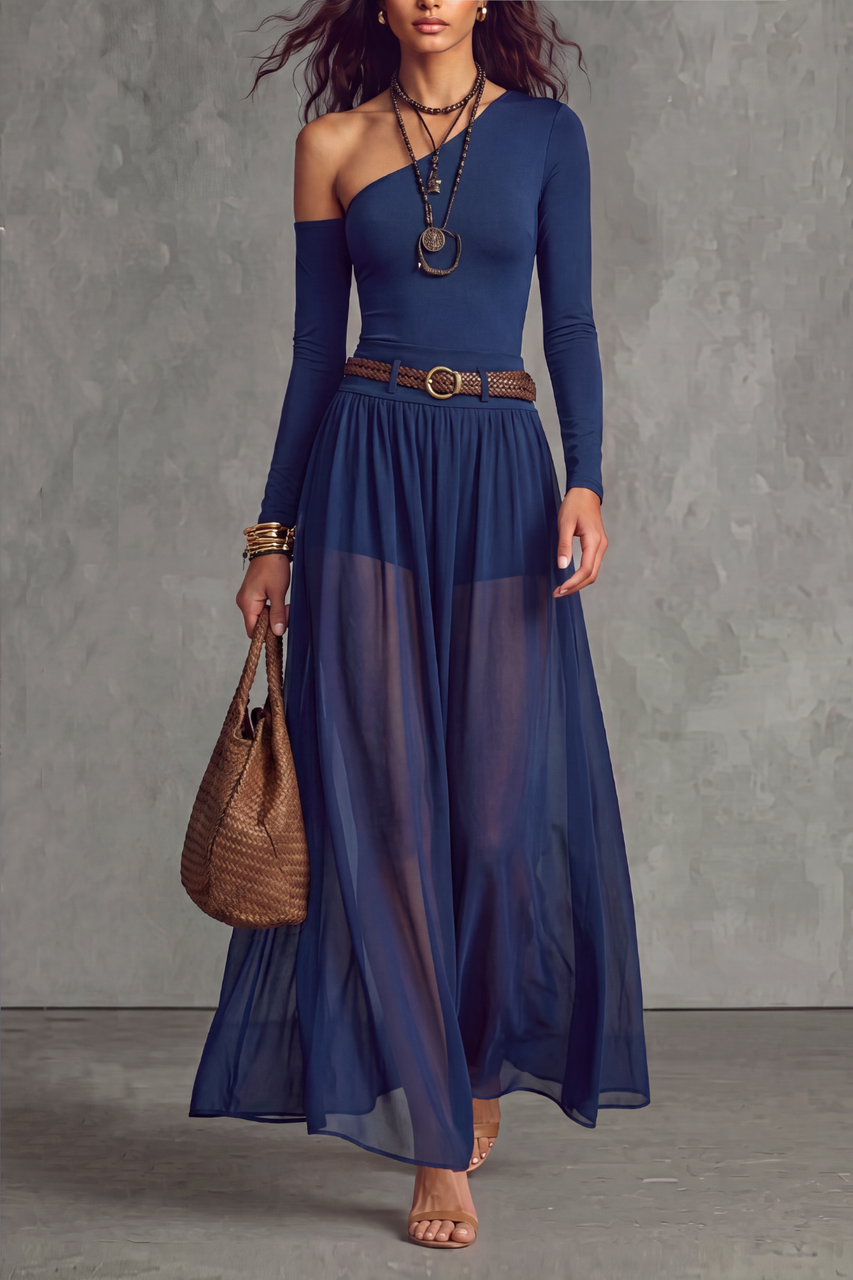 Zelvyn Long Sleeve Ruched Maxi Dress 