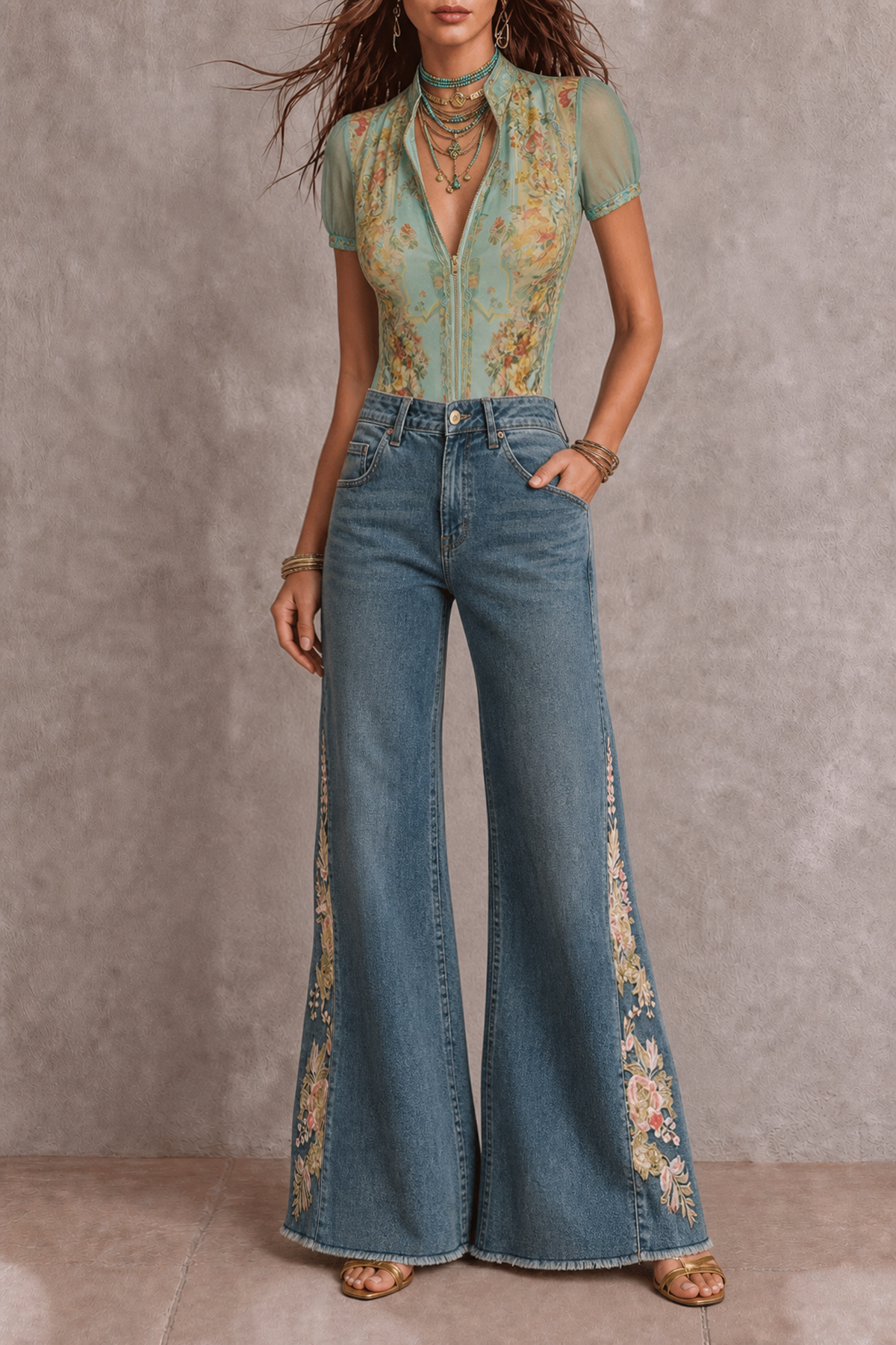 Zenyrax Funnel Neck Floral Zip Top
